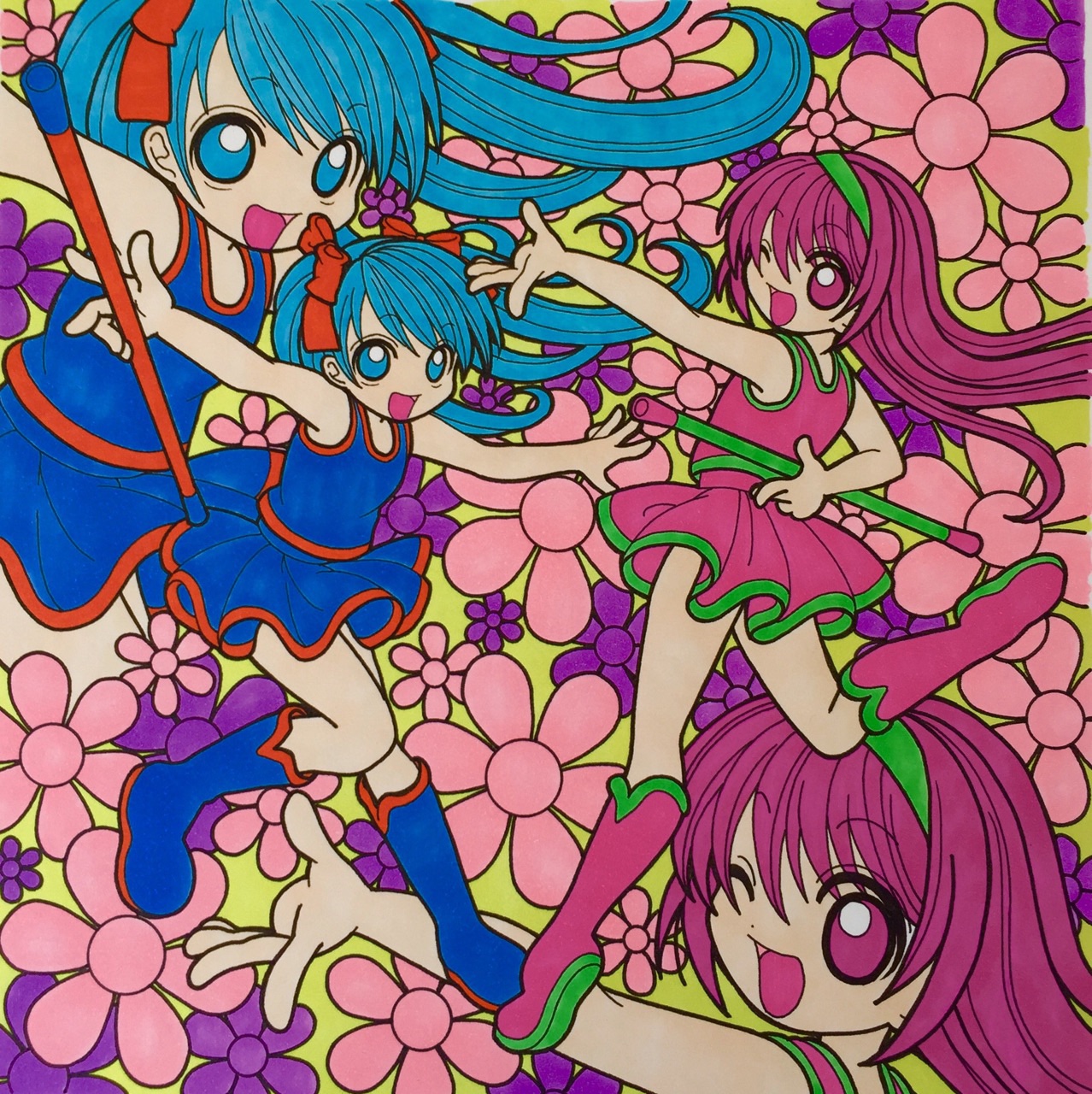 同人手描きイラスト オリジナル 大色紙】 双子コーデバレンタイン